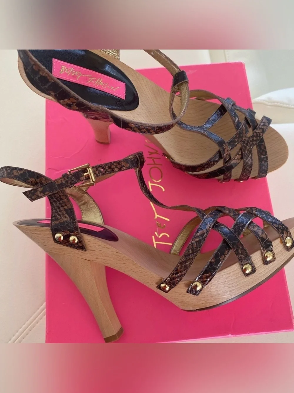 BETSEY JOHNSON Strappy Snake-Print Platform Heels